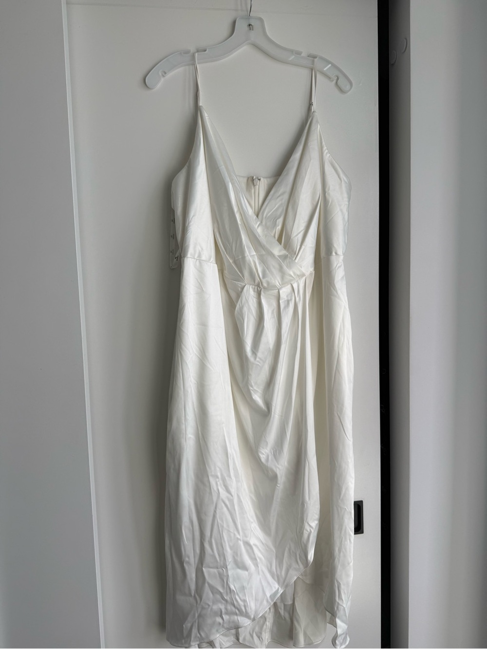David’s Bridal White Sleeveless Wrap Midi Dress